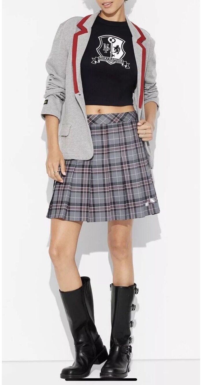 Beetlejuice Astrid Gray Plaid Skirt Uniform Skort Pleated Women XL NWT
